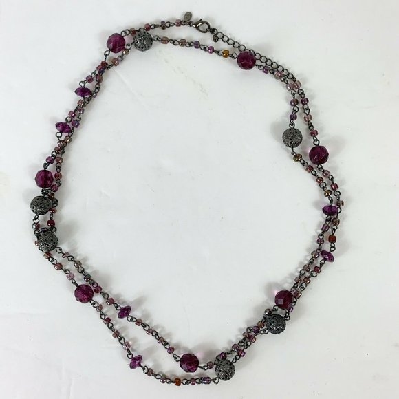 Premier Designs Necklace Gray Purple Beaded Chain - Picture 3 of 5